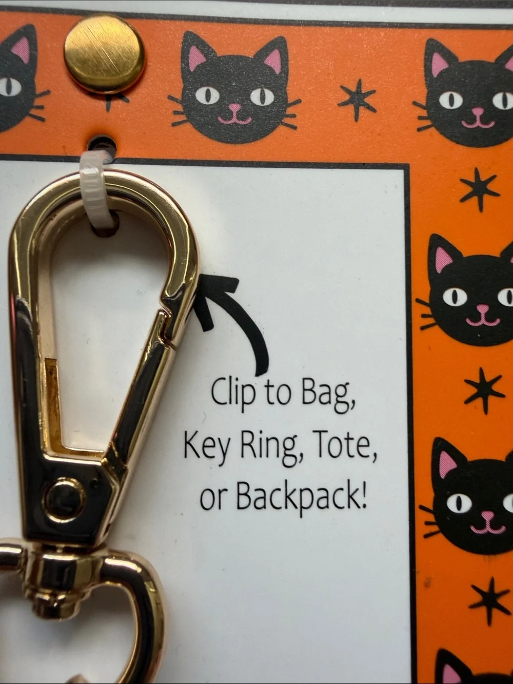 T.J.Maxx Black Sparkle Cat Keychain with Gold Clip